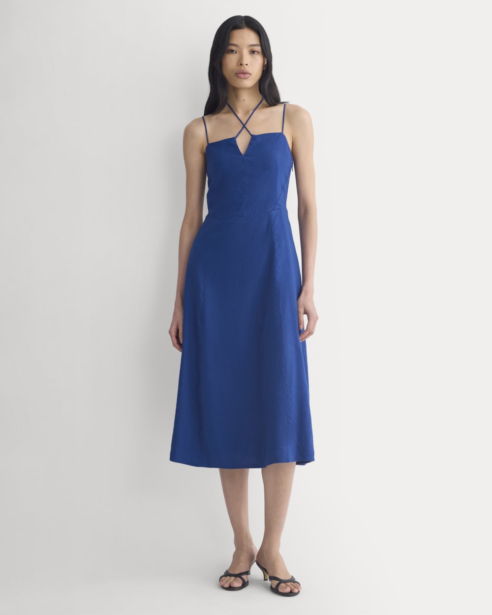 Tie-Neck Dress in Stretch Linen