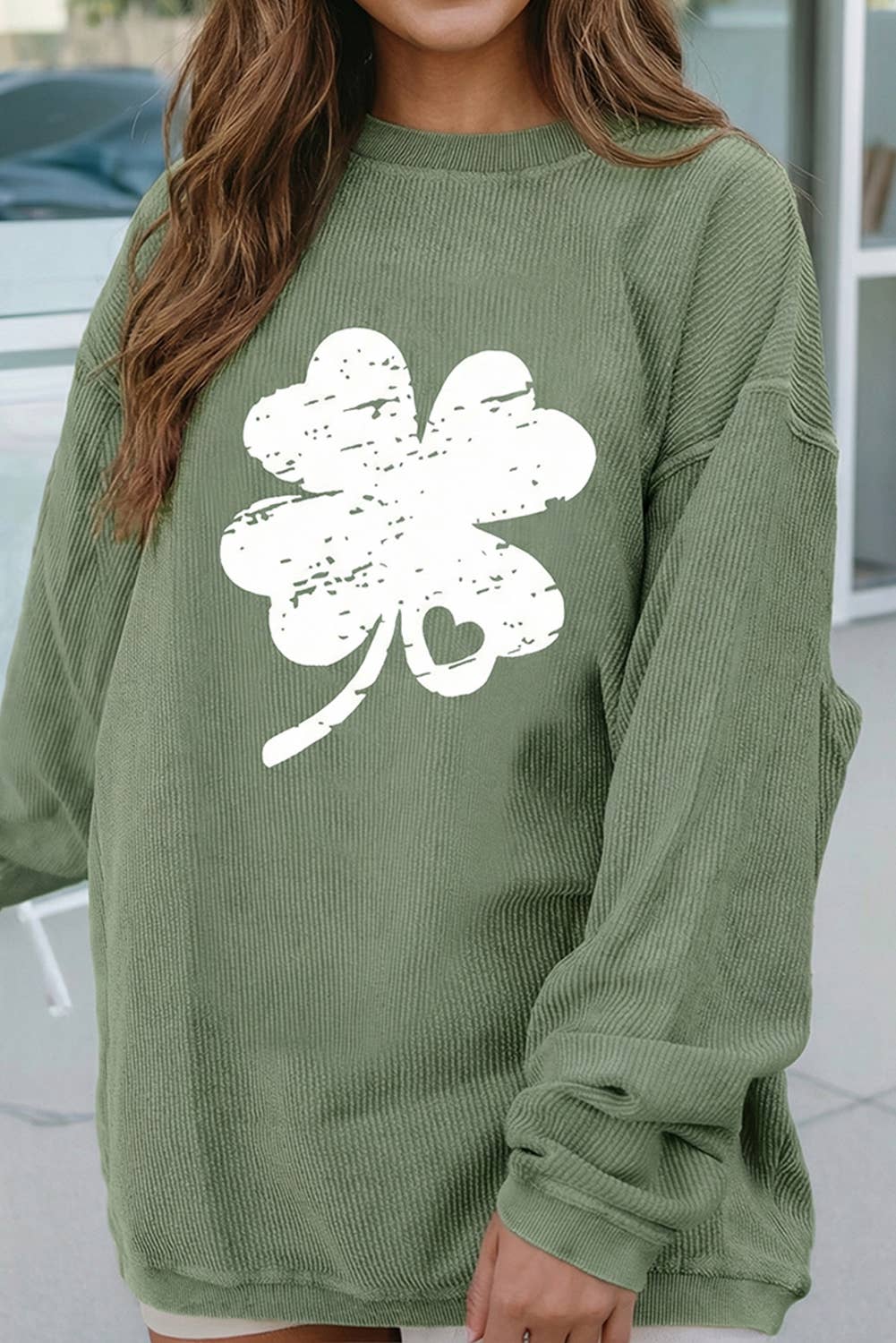 Distressed Clover Print St Patricks Sweatshirt (S-2XL)