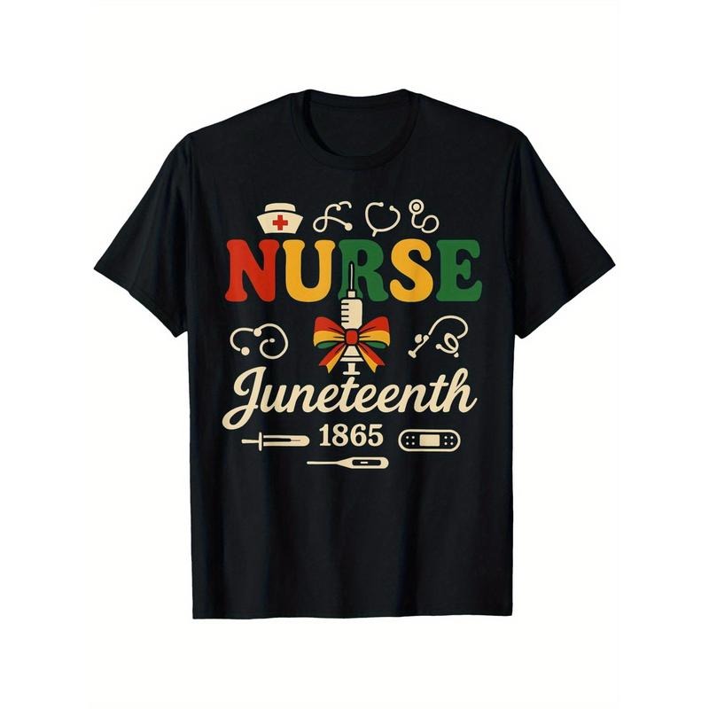 T - Shirt for Nurses: Juneteenth - themed Design with Medical Icons for a Professional and Festive Vibe