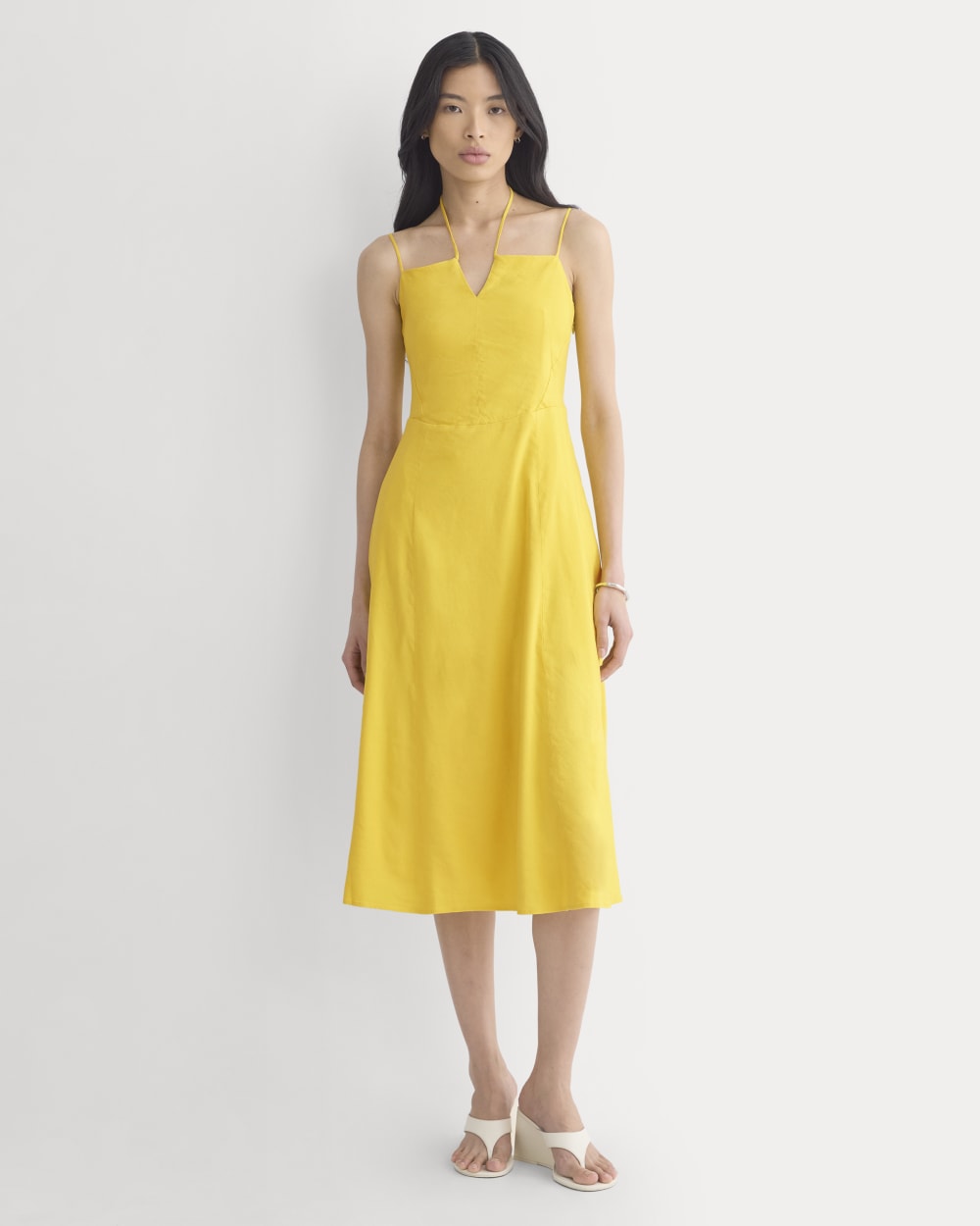 Tie-Neck Dress in Stretch Linen