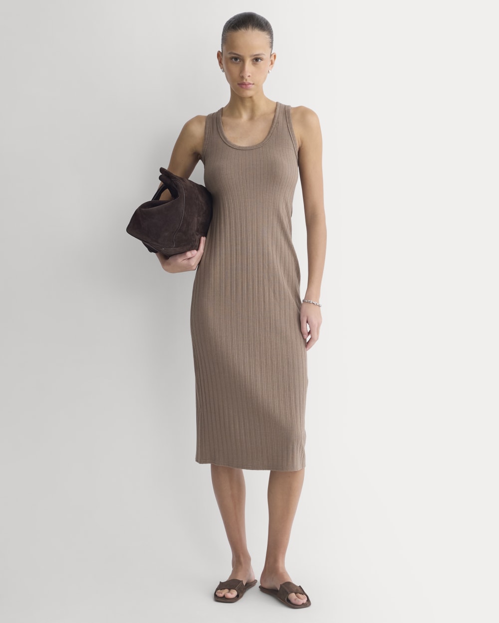 Scoop-Neck Midi Dress in Pointelle Knit