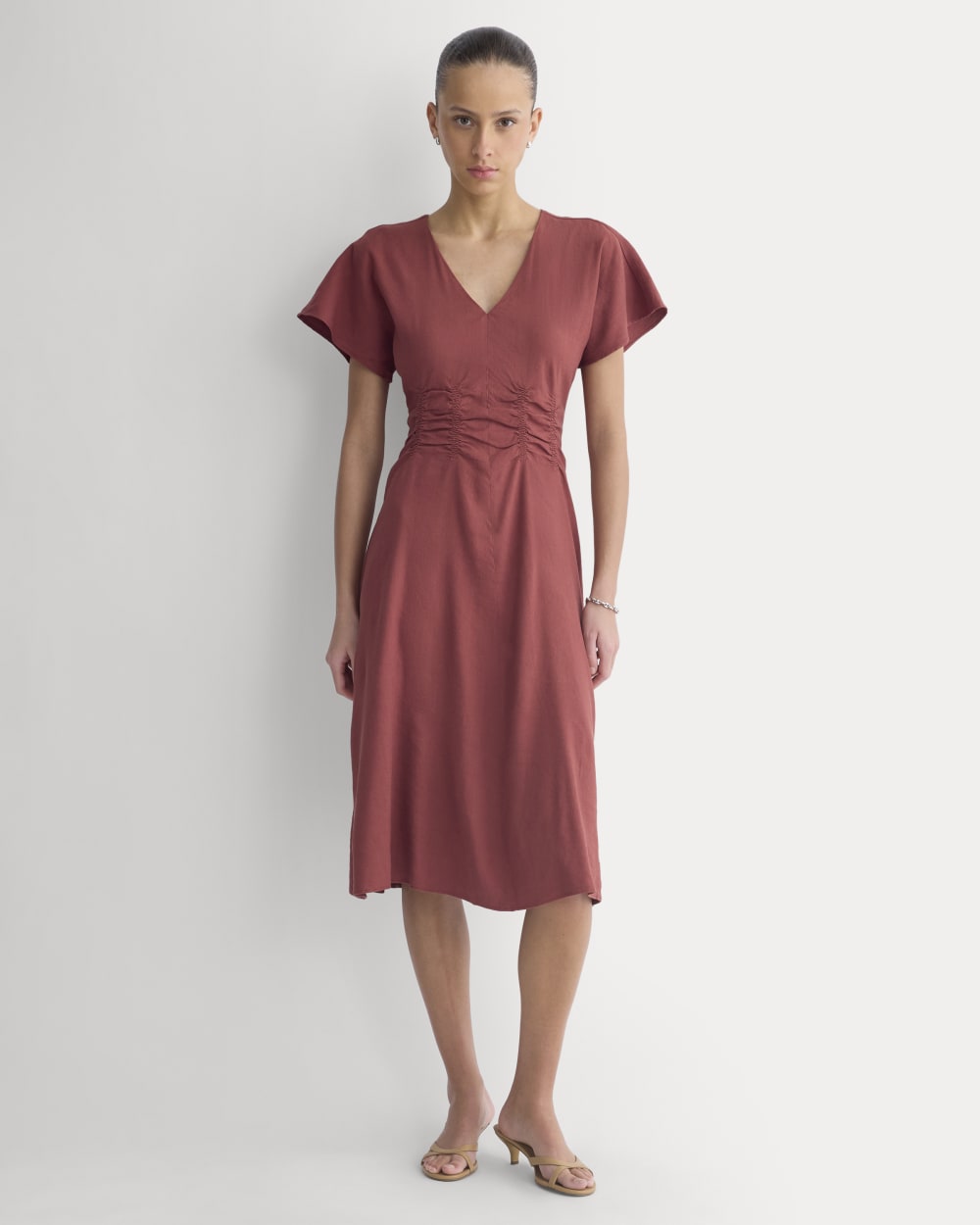 Cinched Dress in Stretch Linen